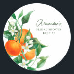 Minimalist Orange Fruit Botanical Bridal Shower Classic Round Sticker<br><div class="desc">Custom Minimalist Watercolor Orange Fruit Botanical Bridal Shower Sticker with Name</div>