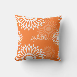 Minimalist Orange Mandala Geometric Floral Name Cushion