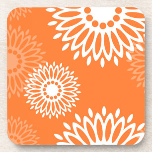 Minimalist Orange Mandala Geometric Floral Pattern Coaster