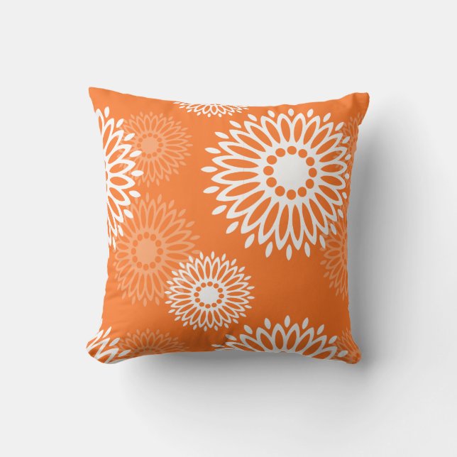 Minimalist Orange Mandala Geometric Floral Pattern Cushion (Front)