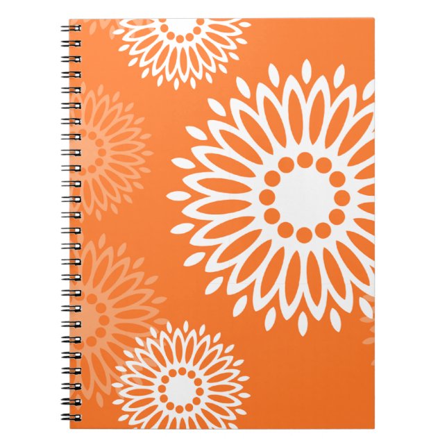 Minimalist Orange Mandala Geometric Floral Pattern Notebook (Front)