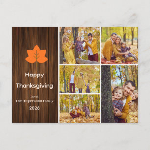 Minimalist Orange Maple Leaf 5 Photo thanksgiving Holiday Postcard