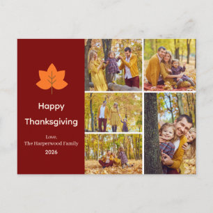 Minimalist Orange Maple Leaf 5 Photo thanksgiving Holiday Postcard