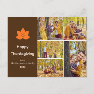 Minimalist Orange Maple Leaf 5 Photo thanksgiving Holiday Postcard