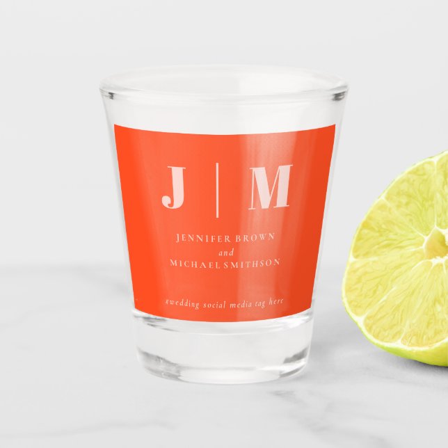 Minimalist Orange Pink Simple Drink Wedding Party Shot Glass (Front)