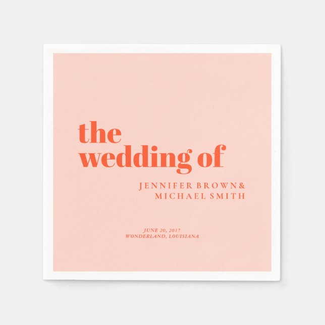 Minimalist Orange Pink Simple Swash Wedding Napkin (Front)