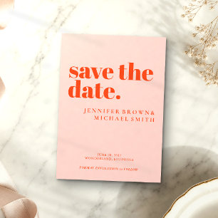 Minimalist Orange Pink Wedding Photo Calligraphic Save The Date