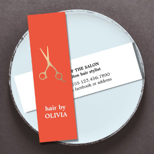 Minimalist Orange Red Faux Gold Scissors Hair Mini Business Card