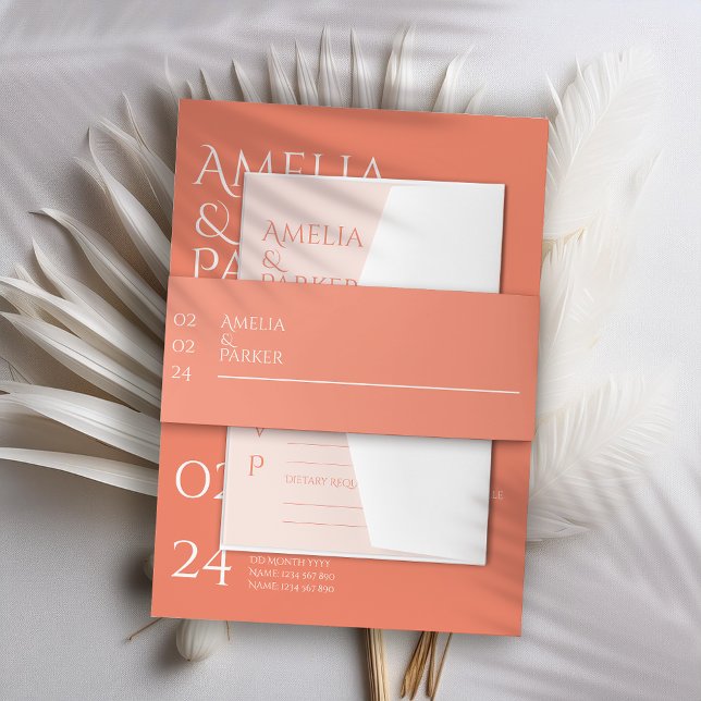 Minimalist Orange Wedding Invitation Invitation Belly Band (Creator Uploaded)