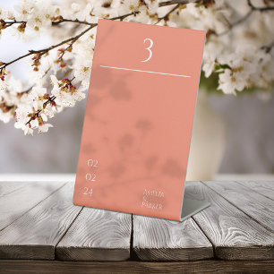 Minimalist Orange Wedding Table Numbers Pedestal Sign