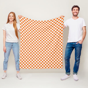 Minimalist Orange White Checkered Fleece Blanket