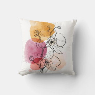 Minimalist Orchid Line Art Throw Pillow