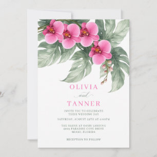 Minimalist Orchid Wedding Invitation Pink Green El