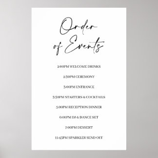 Minimalist Order of Events Wedding Sign Poster