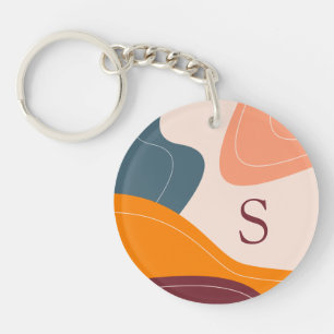 Minimalist Organic Shapes Waves Monogram Key Ring