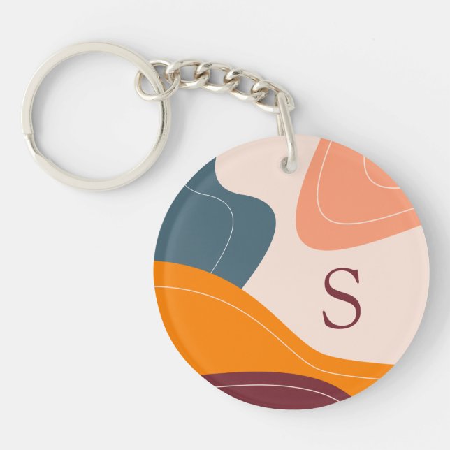 Minimalist Organic Shapes Waves Monogram Key Ring (Front)
