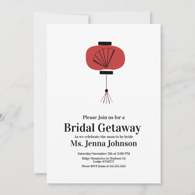 Minimalist Oriental Fan Lantern Bridal Shower Invitation (Front)