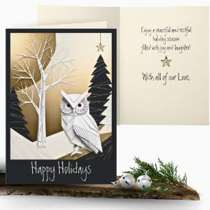Minimalist Origami Christmas Owl Snowy Forest  Card