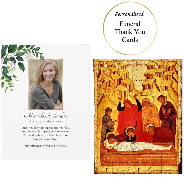 Minimalist Orthodox Christian Funeral Greenery Thank You Card (Creator Uploaded)