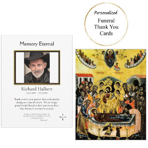 Minimalist Orthodox Christian Photo Memorial Thank You Card