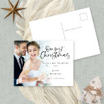Minimalist Our First Christmas Mr Mrs Photo Holiday Postcard<br><div class="desc">Minimalist Our First Christmas As Mr and Mrs Photo. Great to celebrate your 1st married Christmas along with your festive wishes. A playful set script for Our First Christmas and the rest of the text is easy to personalise. Replace the sample photo with your own favourite. A gradient overlay layer...</div>