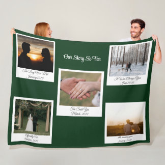 Minimalist Our Story Photo Timeline 5 Polaroid Fleece Blanket