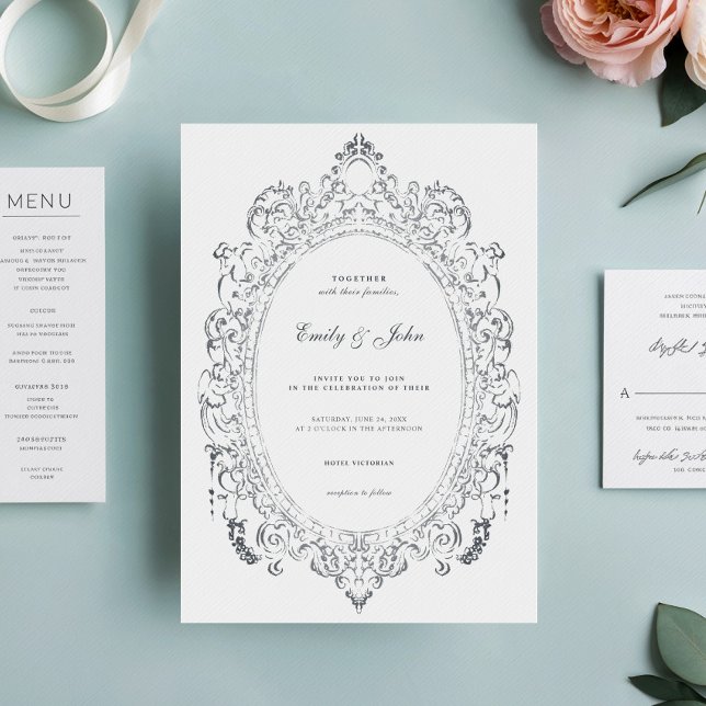Minimalist Oval Baroque Frame Elegant Wedding Invitation (Creator Uploaded)