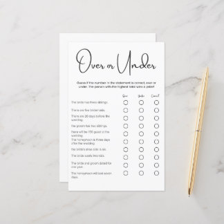 Minimalist Over or Under Bridal Shower Game
