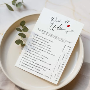 Minimalist over or under bridal shower game
