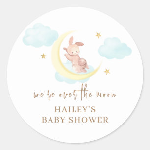 Minimalist Over The Moon Bunny Cloud Baby Shower Classic Round Sticker