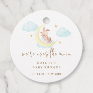 Minimalist Over The Moon Bunny Cloud Baby Shower Favour Tags