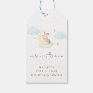 Minimalist Over The Moon Bunny Cloud Baby Shower Gift Tags