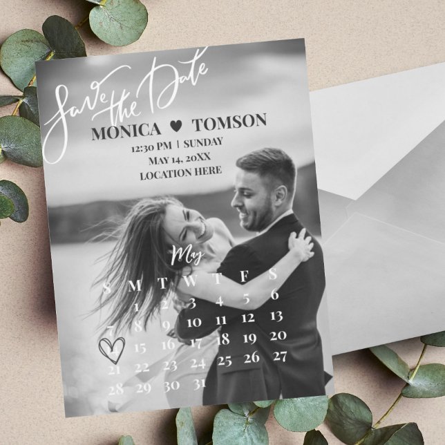 Minimalist Overlay Calendar Save the Date Magnet  (Creator Uploaded)
