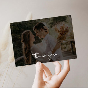 Minimalist Overlay Wedding Photo Thank You Card