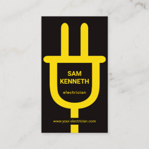 Minimalist Oversize Yellow Power Plug Electrician Business Card