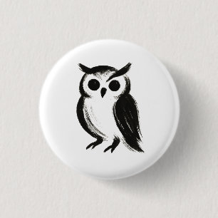 Minimalist Owl – Ink Brush Animal Illustration on  3 Cm Round Badge