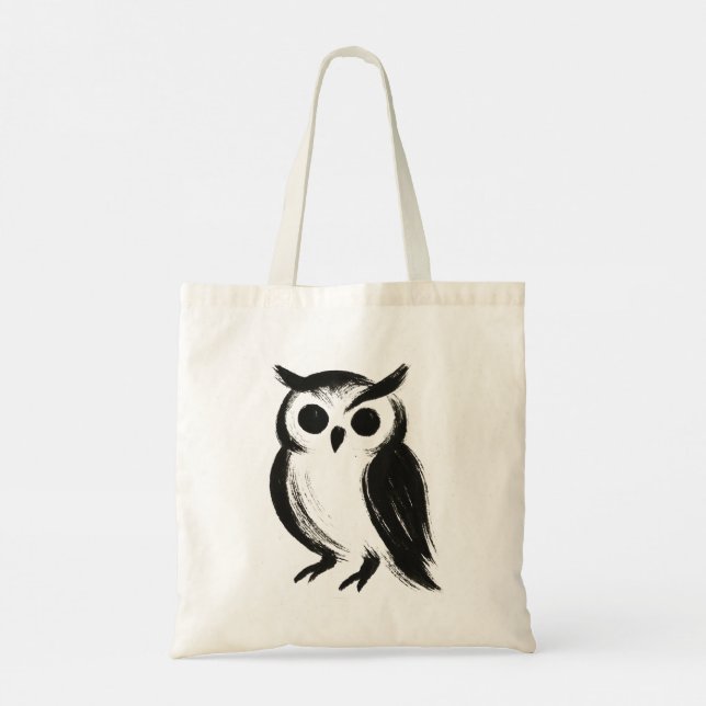 Minimalist Owl – Ink Brush Animal Illustration on  Tote Bag (Back)