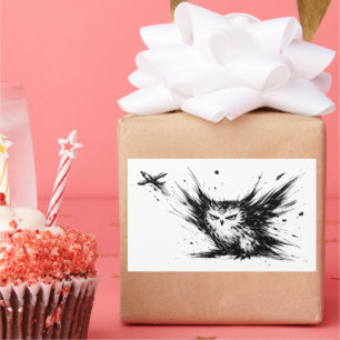 Minimalist Owl Ink Brushstroke Illustration on  Rectangular Sticker