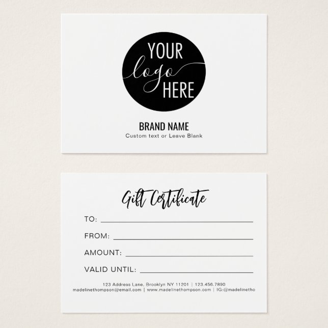 Minimalist Own Logo Business Gift Certificate (Front & Back)