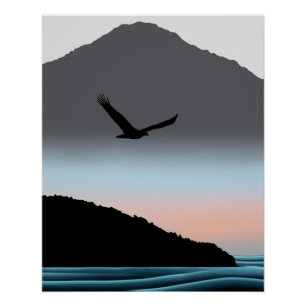 Minimalist Pacific Northwest Eagle Mountain Art Po Poster