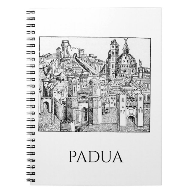 Minimalist Padua Medieval Skyline Line Art Notebook (Front)