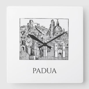 Minimalist Padua Medieval Skyline Line Art Square Wall Clock