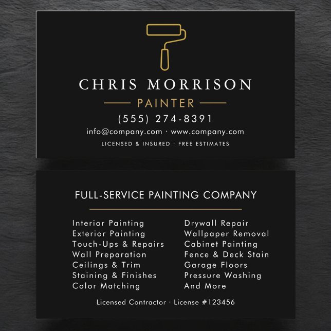 Minimalist Painter Black Gold Modern Business Card (Creator Uploaded)