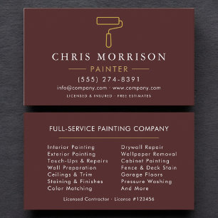 Minimalist Painter Burgundy Gold Modern Business Card