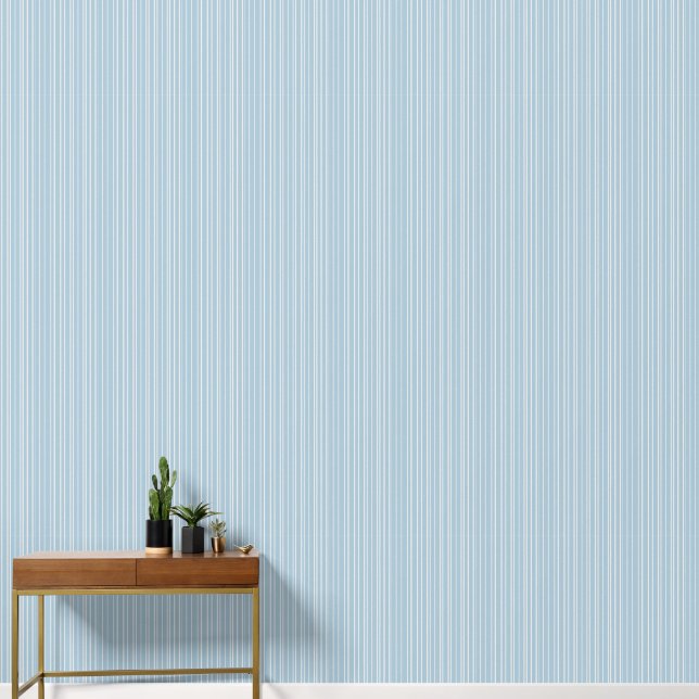 Minimalist pale blue and white elegant striped  wallpaper (Hallway)