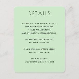Minimalist Pale Green and Black Elegant Wedding Enclosure Card