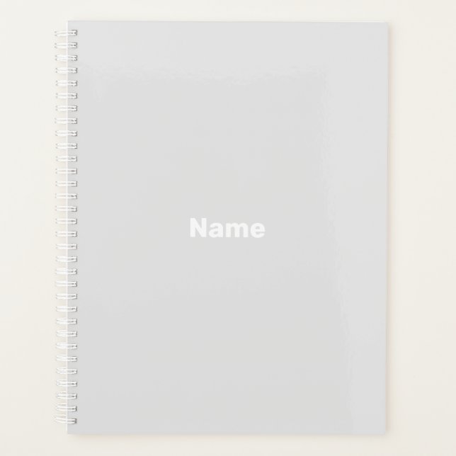 Minimalist pale grey custom text year monogram  planner (Front)