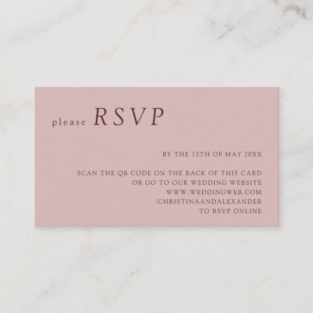 Minimalist Pale Rose Wedding QR Code RSVP Enclosure Card (Front)