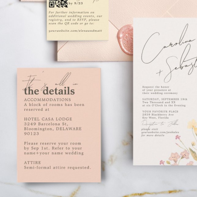 Minimalist Pale Salmon Wedding Details  Enclosure Card (Creator Uploaded)