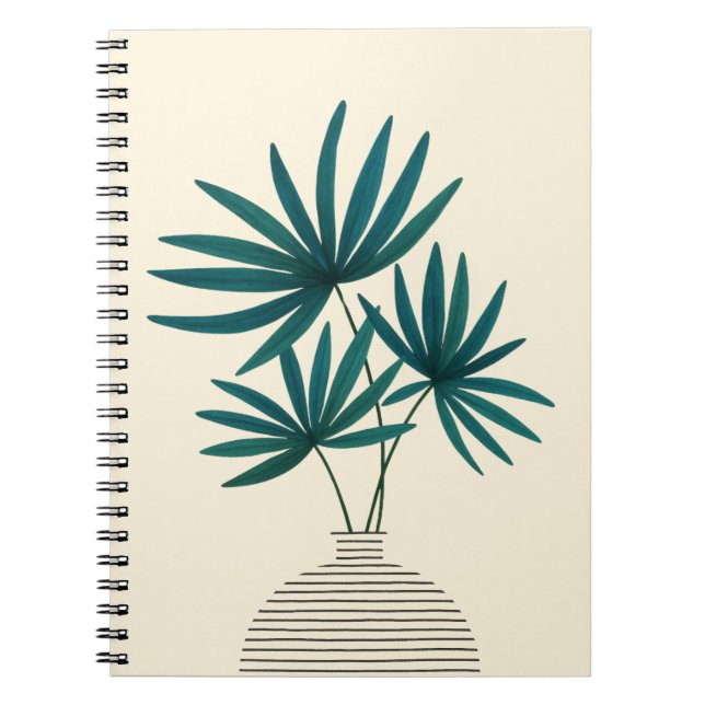 Minimalist Palm Leaves in Striped Vase – Modern  Notebook (Front)